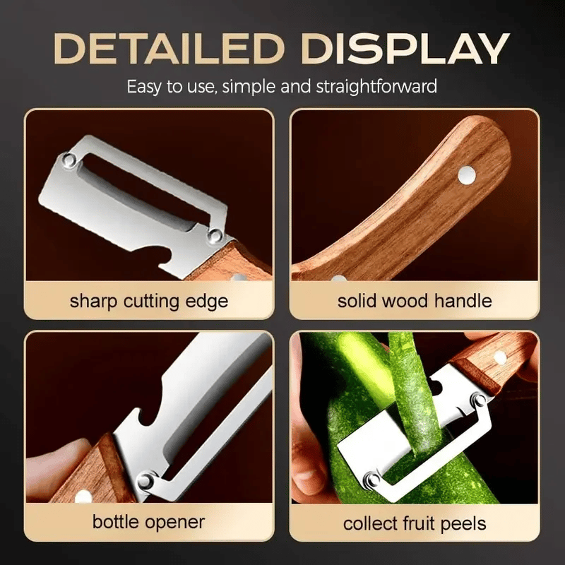 Multi-Functional Vegetable Peeler for Kitchen, Ultra-Sharp Stainless Steel Blade with Wooden Handle and Bottle Opener, For Vegetables or Fruits that Need to Be Peeled