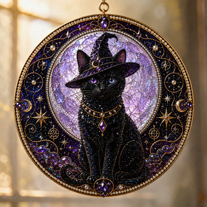 🔥Last Day 50% OFF - 🌙 DIY Celestial Black Cat Window Hanging Kit | 3D Pearl Bead Suncatcher 🔮✨