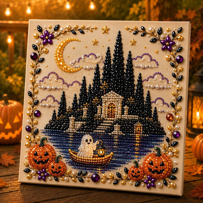🎃👻 Premium 3D Pearl Halloween Wall Art Kit | Luxury Flocked Canvas with Scratch-Resistant Non-Fading Pearl Beads DIY Spooky Decor – Buy 2 Free Shipping 📦✨