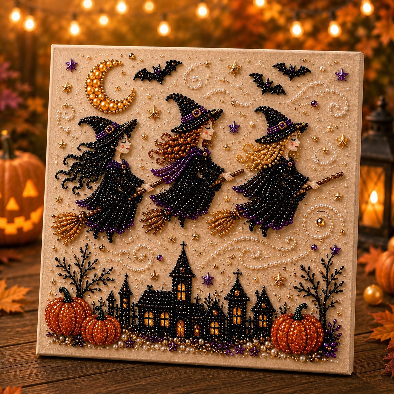 🎃👻 Premium 3D Pearl Halloween Wall Art Kit | Luxury Flocked Canvas with Scratch-Resistant Non-Fading Pearl Beads DIY Spooky Decor – Buy 2 Free Shipping 📦✨