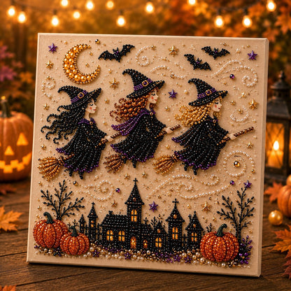 🎃👻 Premium 3D Pearl Halloween Wall Art Kit | Luxury Flocked Canvas with Scratch-Resistant Non-Fading Pearl Beads DIY Spooky Decor – Buy 2 Free Shipping 📦✨