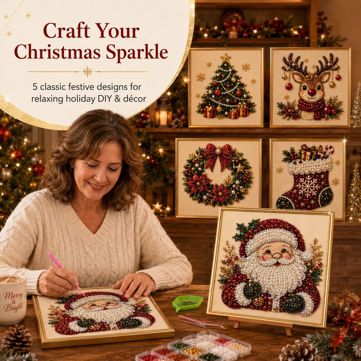 🎄Beginner-Friendly & Calming-💎 DIY Holiday Pearl Painting Kit With Frame