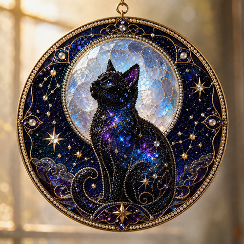 🔥Last Day 50% OFF - 🌙 DIY Celestial Black Cat Window Hanging Kit | 3D Pearl Bead Suncatcher 🔮✨
