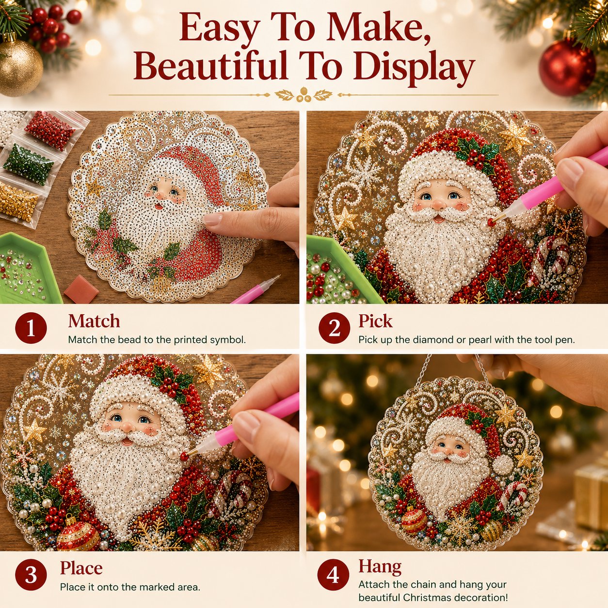 Christmas Pearl Diamond Art Hanging Ornament Kit 🎄✨ – Luxury Flocked Canvas & Non‑Fading Pearl Beads DIY Holiday Décor