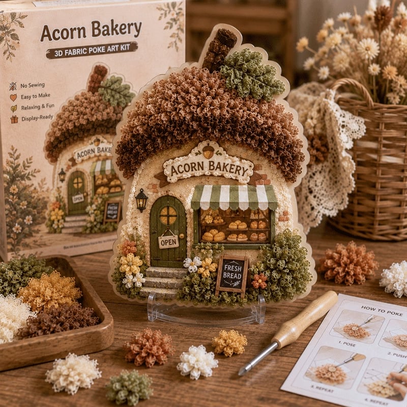 🔥Last Day 49% OFF - ✨🧘Relaxing & Beginner-Friendly-✨Whimsical Village 3D Fabric Poke Art Kit