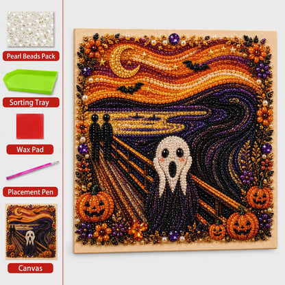 🎃👻 Premium 3D Pearl Halloween Wall Art Kit | Luxury Flocked Canvas with Scratch-Resistant Non-Fading Pearl Beads DIY Spooky Decor – Buy 2 Free Shipping 📦✨