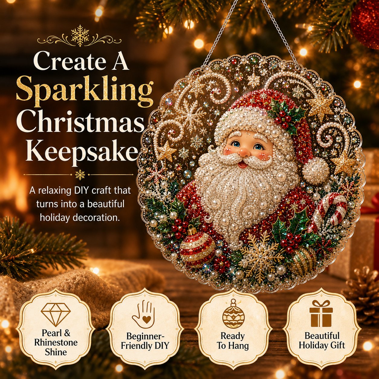 Christmas Pearl Diamond Art Hanging Ornament Kit 🎄✨ – Luxury Flocked Canvas & Non‑Fading Pearl Beads DIY Holiday Décor