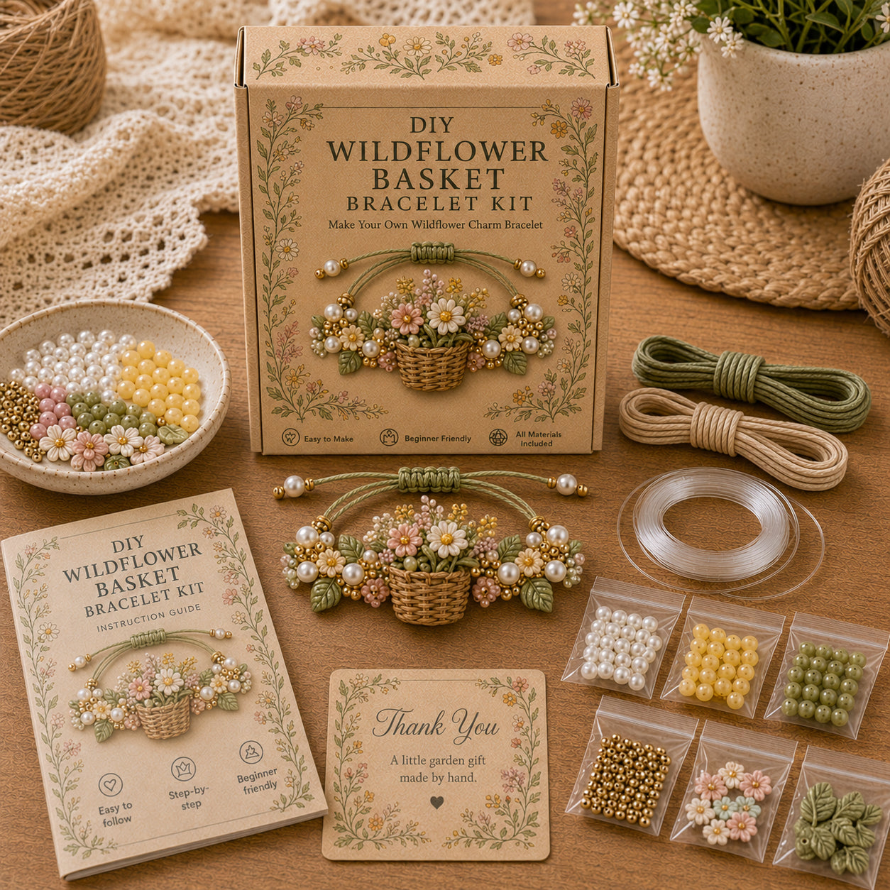 🔥50% Off Last Day - BUY 3 GET 1 FREE-🌻🍄Cottage Garden Charm Bracelet DIY Kit Series🌼🌾🧺