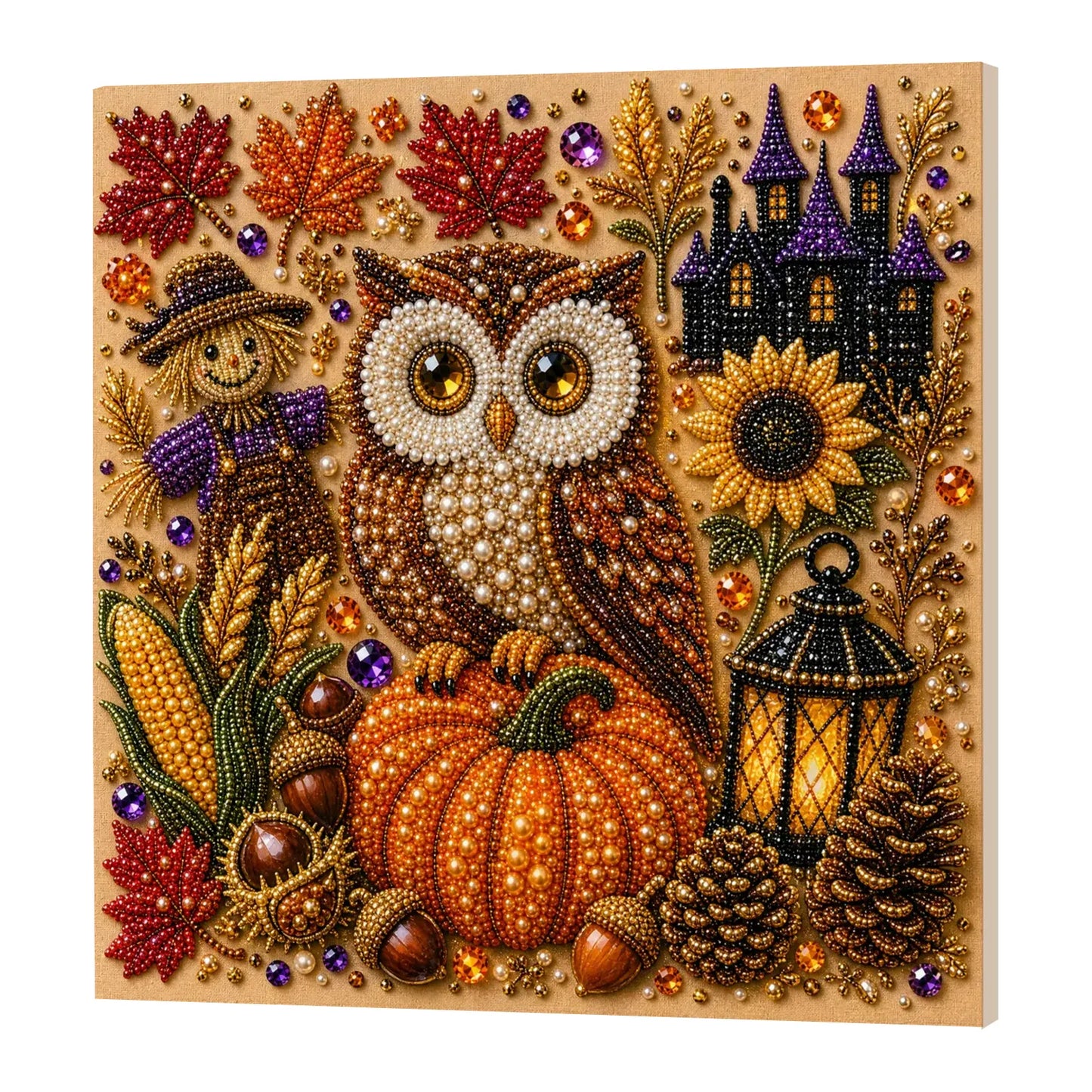 Framed Pumpkin Owl - Pearls Painting Kit DIY Diamond Painting Pearl Dot Crafts 20x20CM