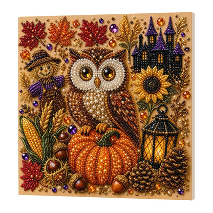 Framed Pumpkin Owl - Pearls Painting Kit DIY Diamond Painting Pearl Dot Crafts 20x20CM