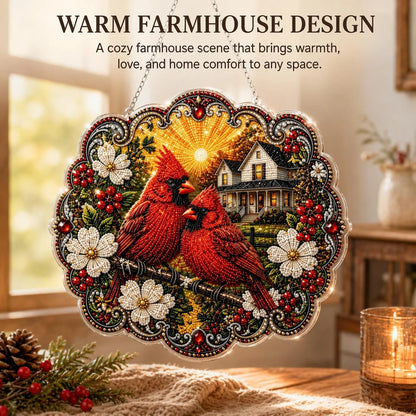 ✨Beginner-Friendly-🐦Cardinals & Sunrise Diamond Art Hanging Ornament Kit