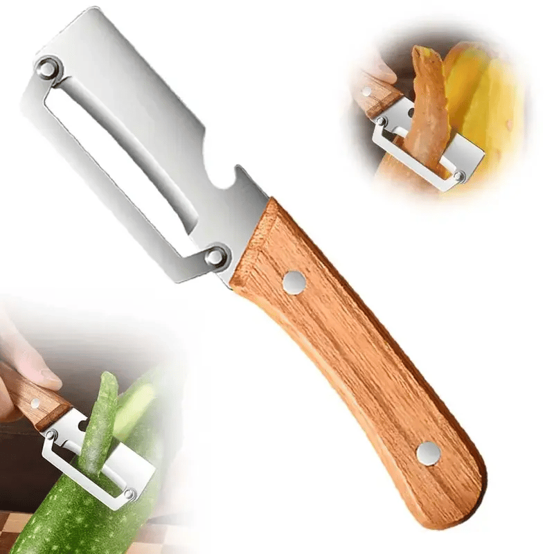 Multi-Functional Vegetable Peeler for Kitchen, Ultra-Sharp Stainless Steel Blade with Wooden Handle and Bottle Opener, For Vegetables or Fruits that Need to Be Peeled