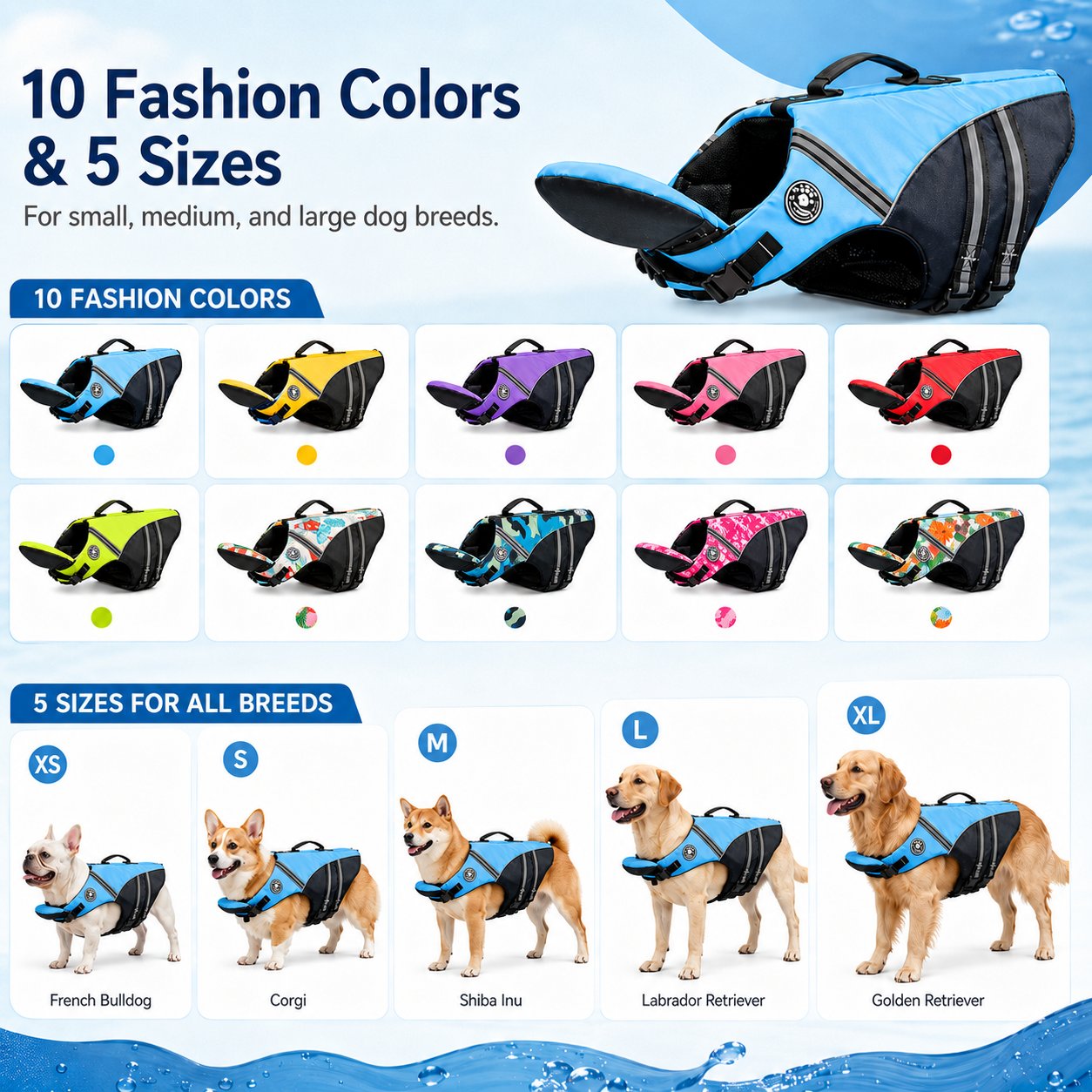 Safety Dog Life Vest with Detachable Chin Support