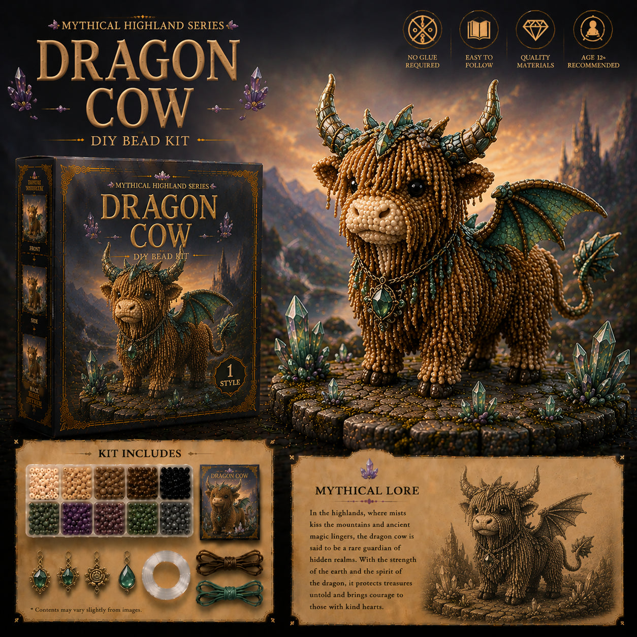 🔥Last Day BUY 3 GET 1 FREE🐮 Mythical Highland DIY Bead Kit Collection