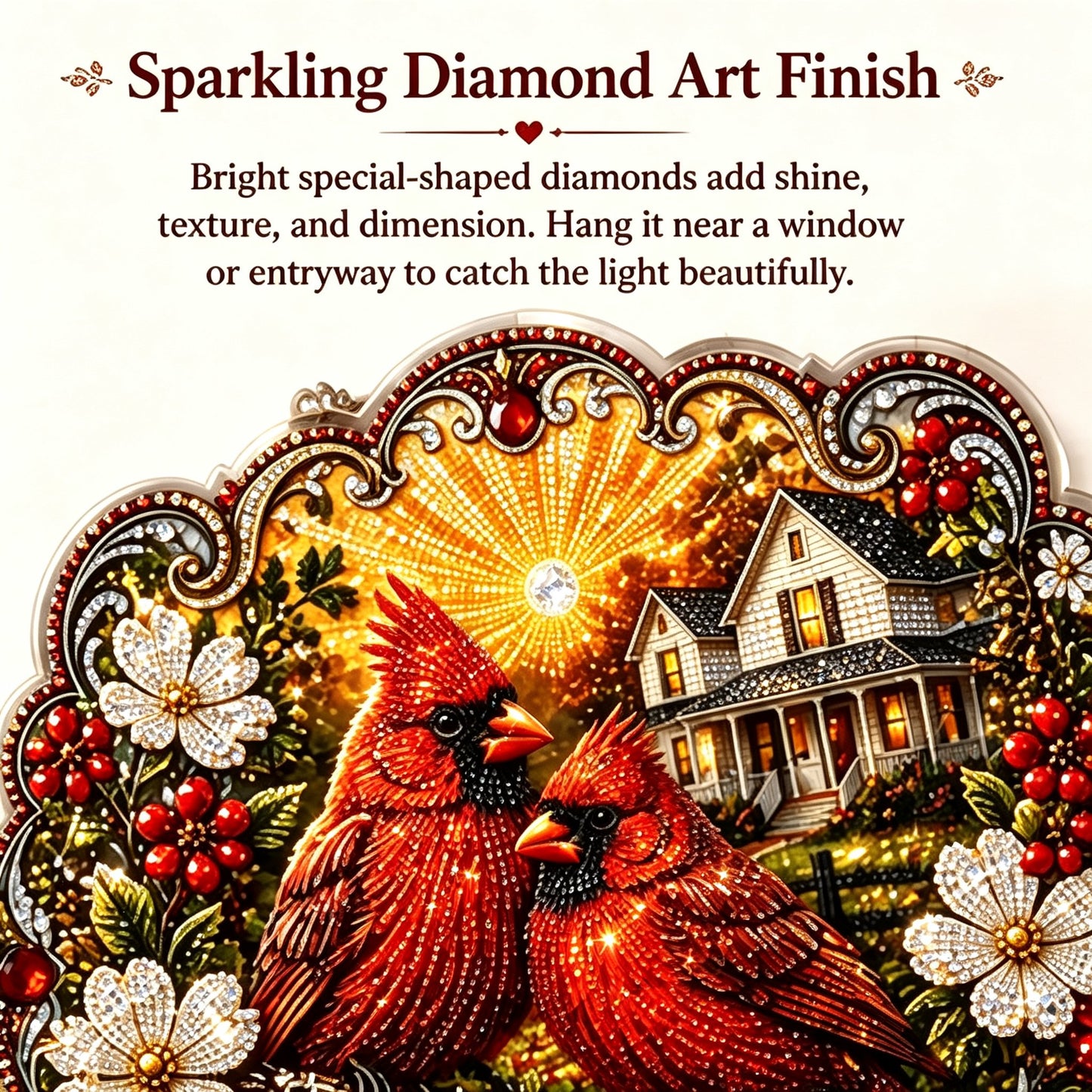 ✨Beginner-Friendly-🐦Cardinals & Sunrise Diamond Art Hanging Ornament Kit