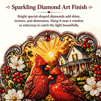 ✨Beginner-Friendly-🐦Cardinals & Sunrise Diamond Art Hanging Ornament Kit
