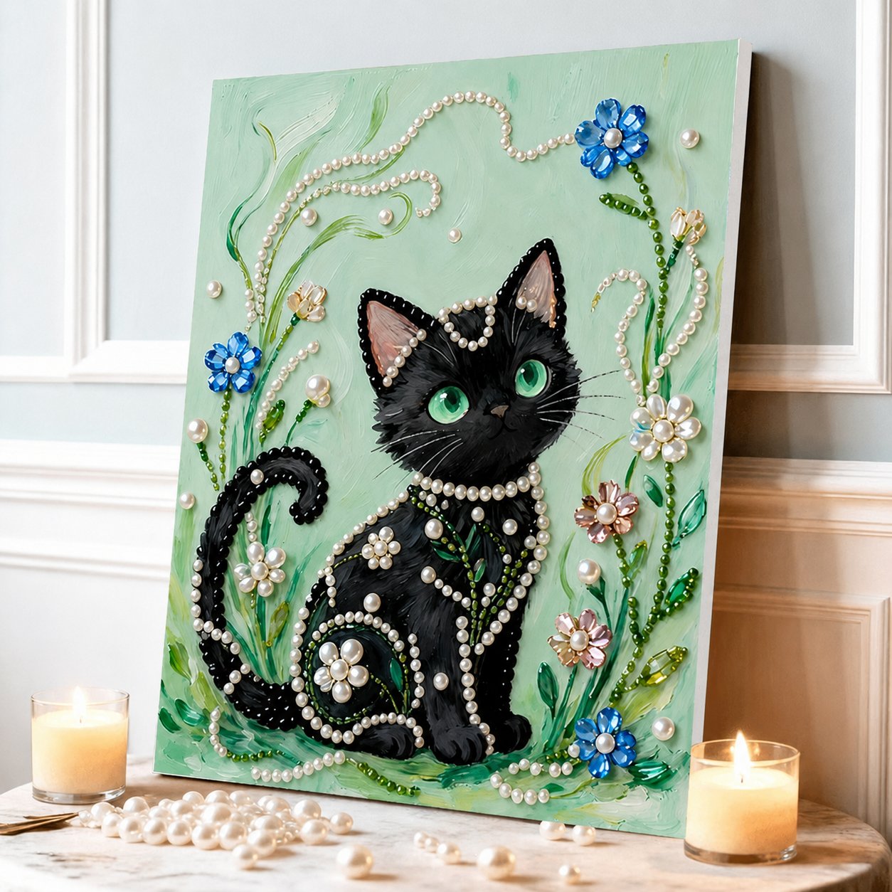 DIY Self-Adhesive Pearl Canvas Art for Elegant Wall Decor