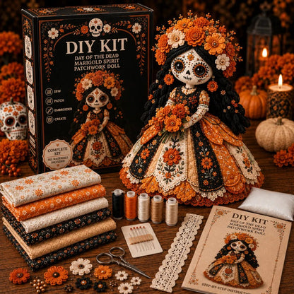 🔥LAST DAY 49% OFF - 🎃Day of the Dead Patchwork Doll DIY Sewing Kit - Handmade Fabric Doll Craft Kit with Floral Details