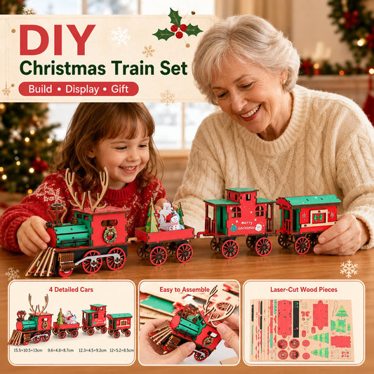 🎄LAST DAY 50% OFF – DIY Christmas Wooden Train Set 3D Assembly Puzzle Kit