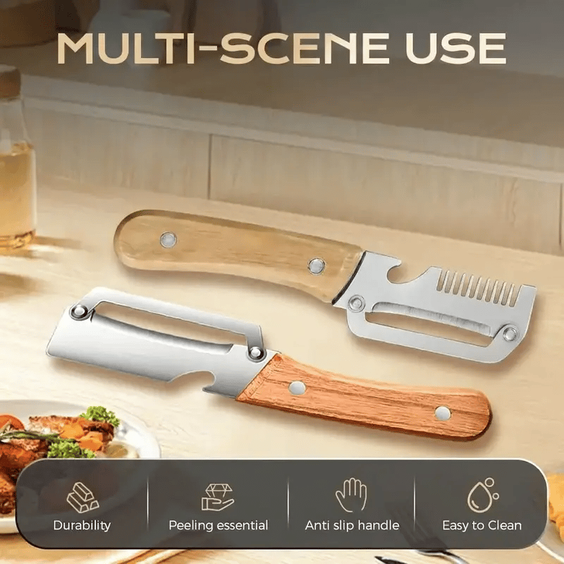 Multi-Functional Vegetable Peeler for Kitchen, Ultra-Sharp Stainless Steel Blade with Wooden Handle and Bottle Opener, For Vegetables or Fruits that Need to Be Peeled