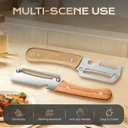Multi-Functional Vegetable Peeler for Kitchen, Ultra-Sharp Stainless Steel Blade with Wooden Handle and Bottle Opener, For Vegetables or Fruits that Need to Be Peeled