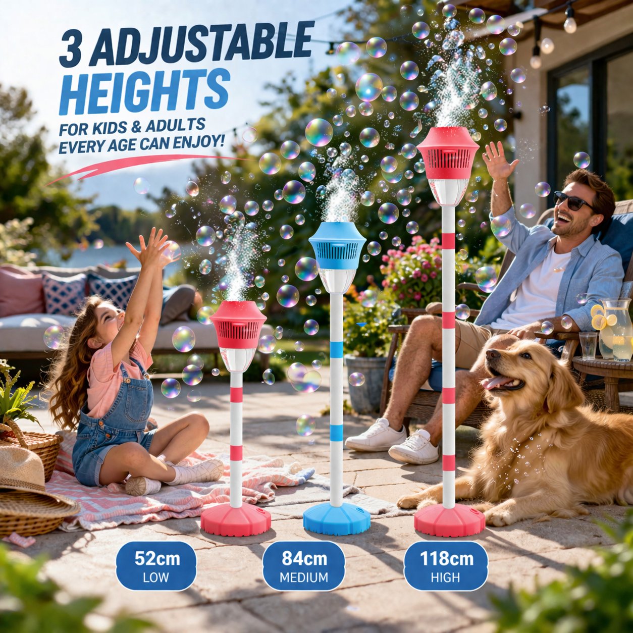 🫧Adjustable Standing Bubble Machine – Fun for Kids, Perfect for Parties & Outdoor Atmosphere Lighting 🎉