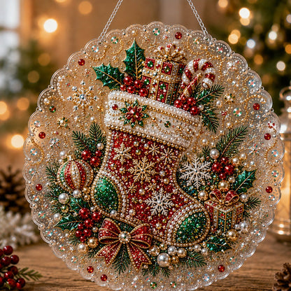 Christmas Pearl Diamond Art Hanging Ornament Kit 🎄✨ – Luxury Flocked Canvas & Non‑Fading Pearl Beads DIY Holiday Décor