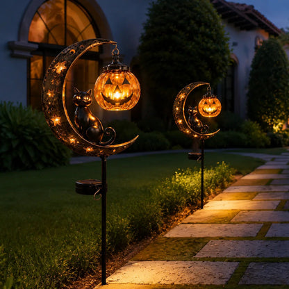 🔥 55% OFF TODAY 👻 Solar Halloween Garden Stake Light with Black Cat & Pumpkin