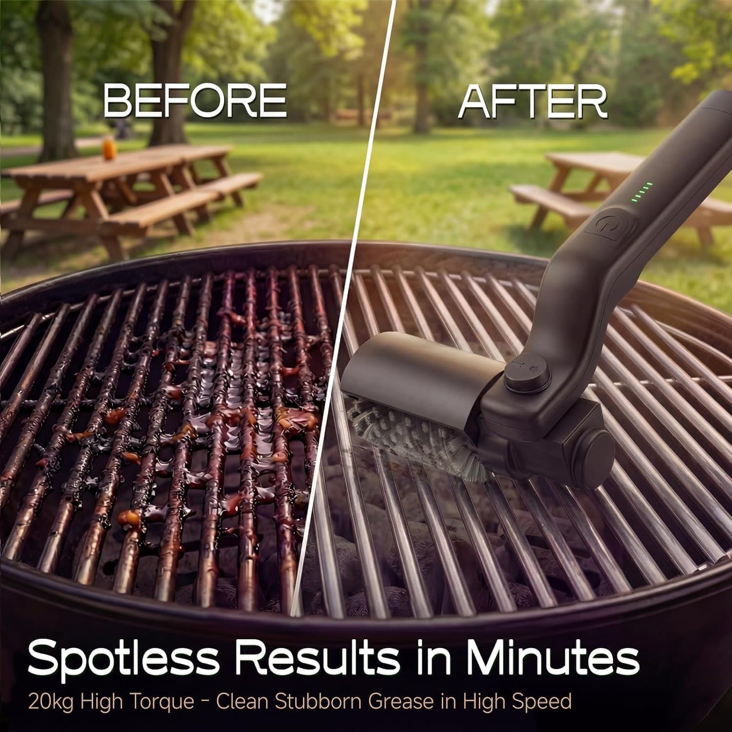 EMBERON™ TurboClean Electric Grill Brush — Cordless BBQ Cleaner, 20kg Torque, 3 Speeds & Reinforced Bristles
