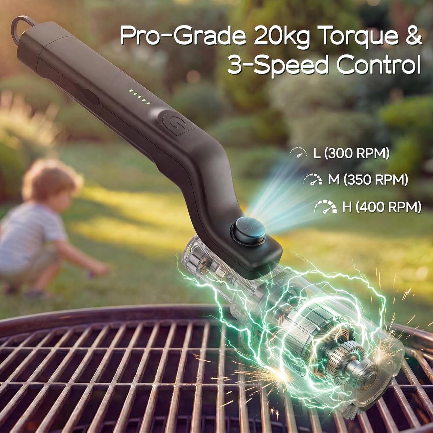 EMBERON™ TurboClean Electric Grill Brush — Cordless BBQ Cleaner, 20kg Torque, 3 Speeds & Reinforced Bristles